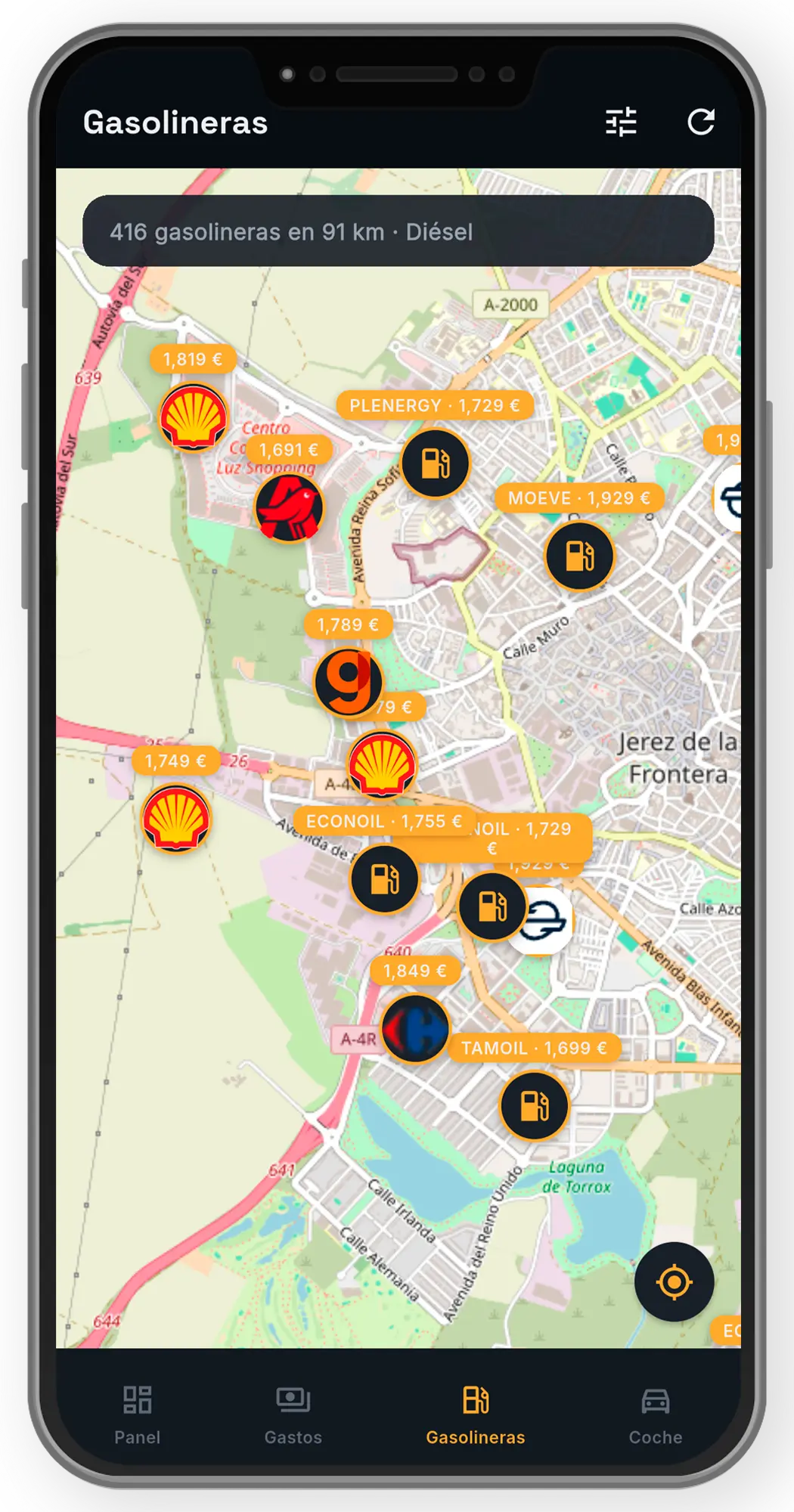Mapa de gasolineras cercanas con precios actualizados del combustible